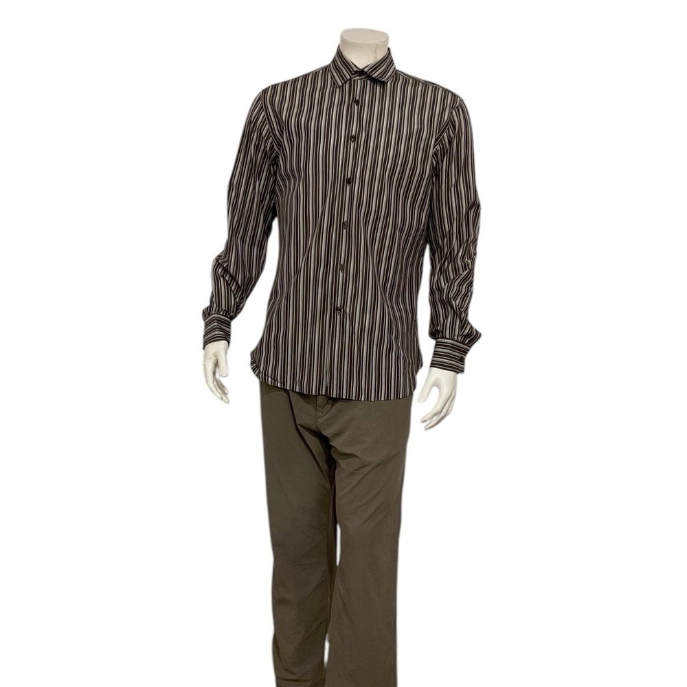 Salvatore Ferragamo Men’s Brown Striped Dress Shirt